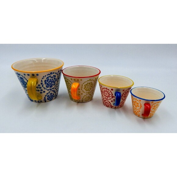 Pier 1 Imports Mandala Medallion Measuring Cup Set of 4 Stoneware Mug Handle - Picture 2 of 8
